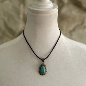 Western/Bohemian Necklace- Faux leather band/Turquoise Pendant